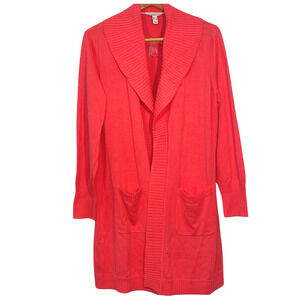 Isaac Mizrahi Live QVC Sz L Long Cardigan Duster Tropical Pink Cotton Blend Knit